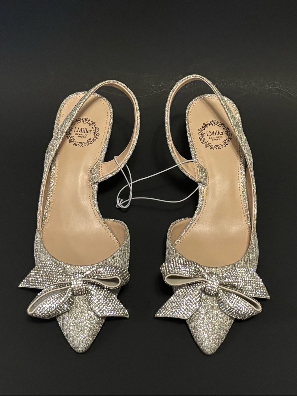 I. Miller Silver Silver Nanelia Bow Platino Evening Slingback Heels Size 6 NEW